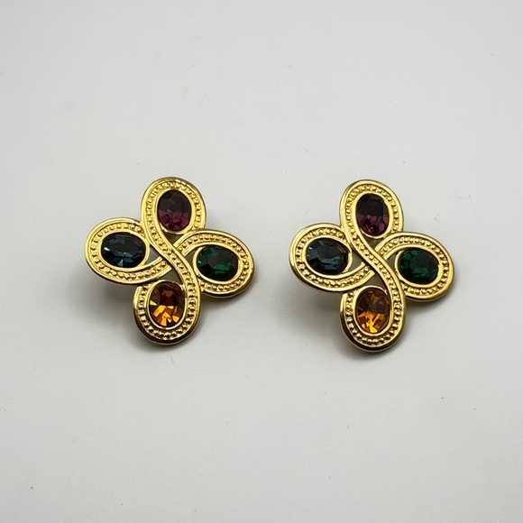 Vintage Napier “Byzantium” Limited Edition Jewel-Tone Gold Post Earrings 1.5” - Picture 5 of 16
